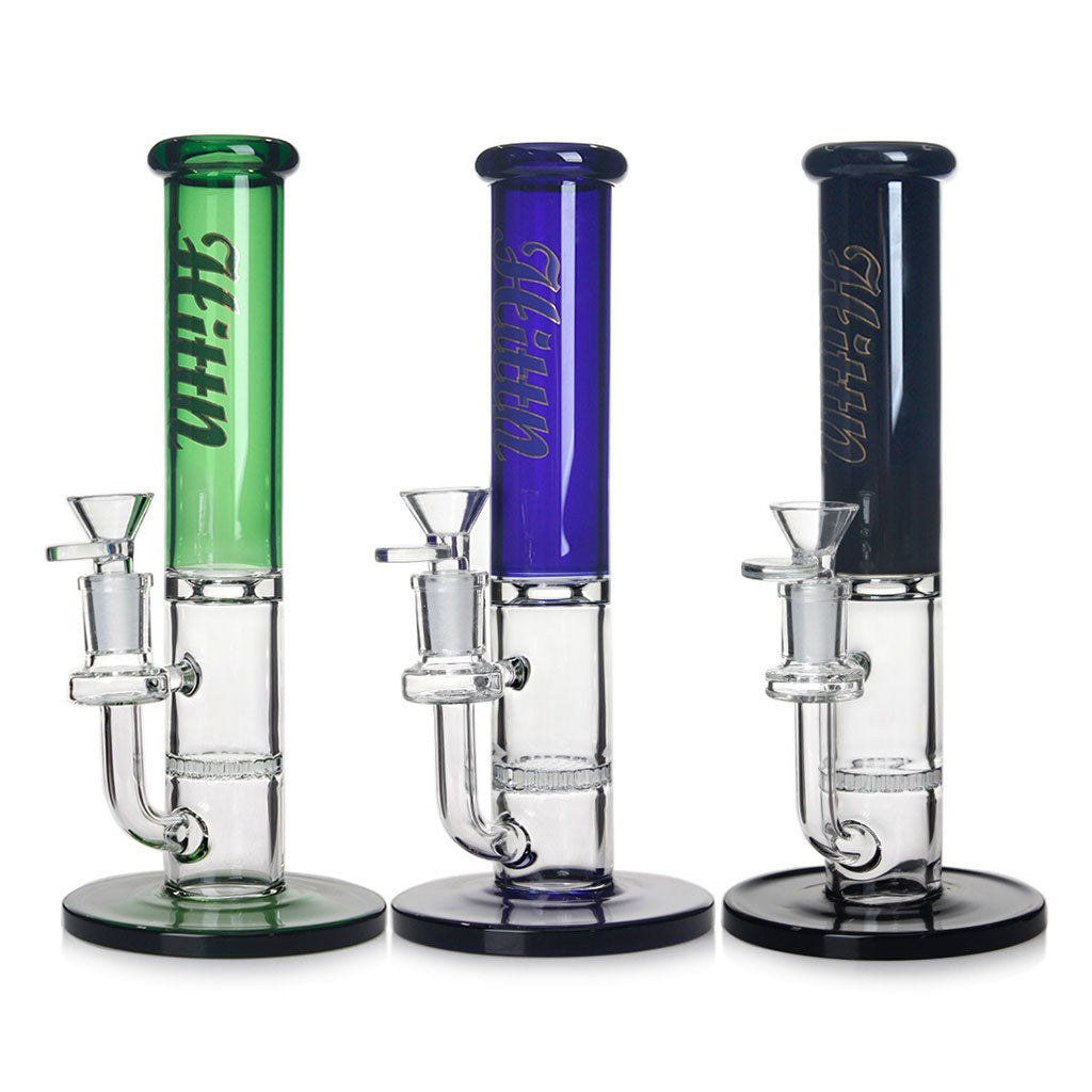 Hittn Honeycomb perc straight tube bong in green, blue, and black—select yours and add to cart.