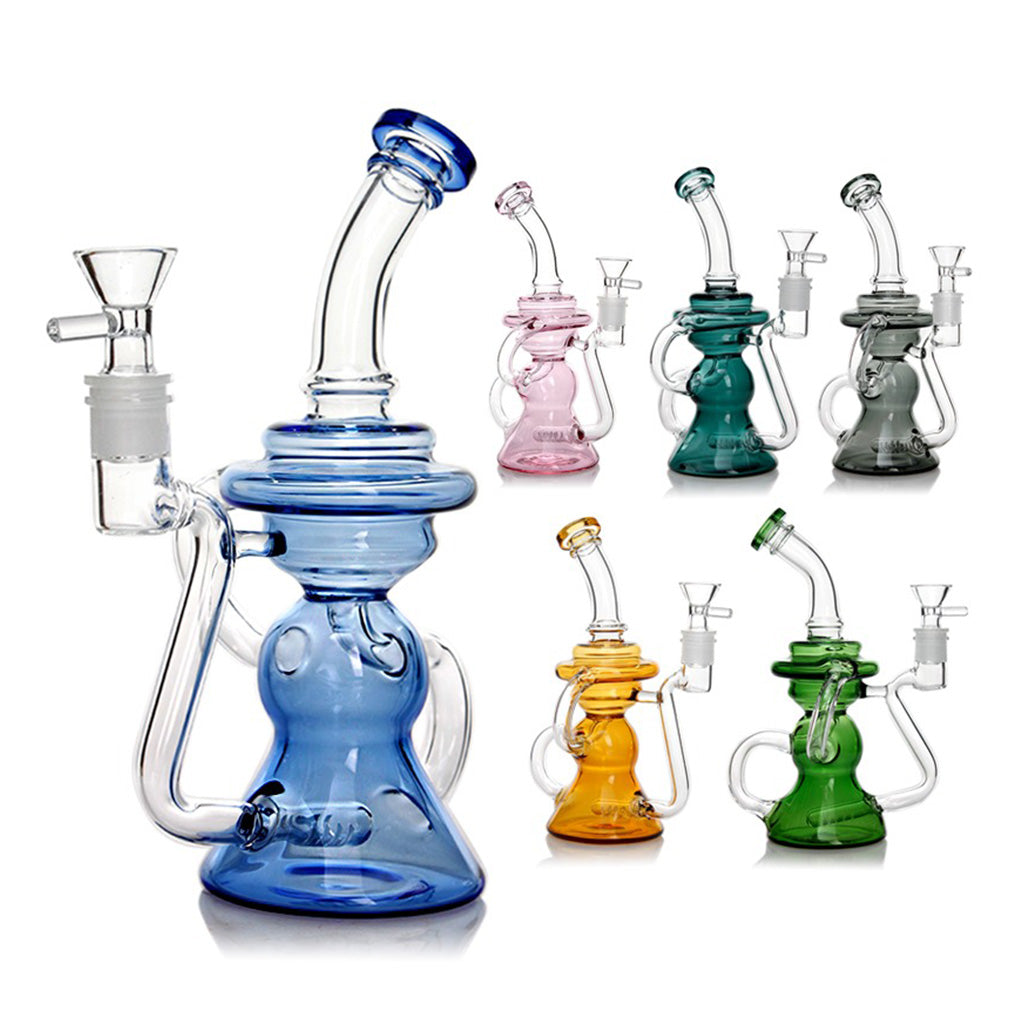 Buy Hittn Inline Perc Recycler Oil Rig in Lake Green – Full Front View
