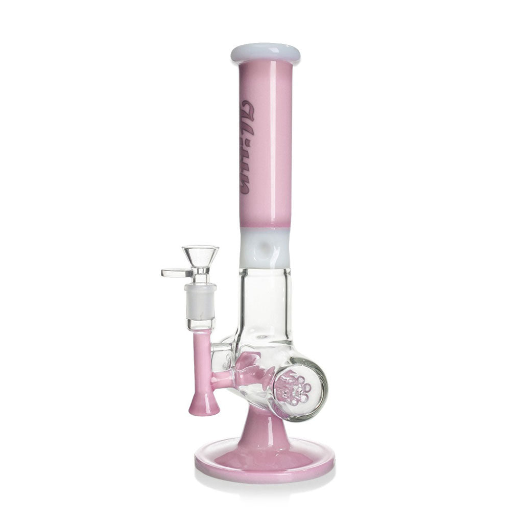 Buy Hittn Pink Barrel Perc Glass Bong online, premium water pipe with colored accents for smooth smoking sessions, available at Honeybee Herb.