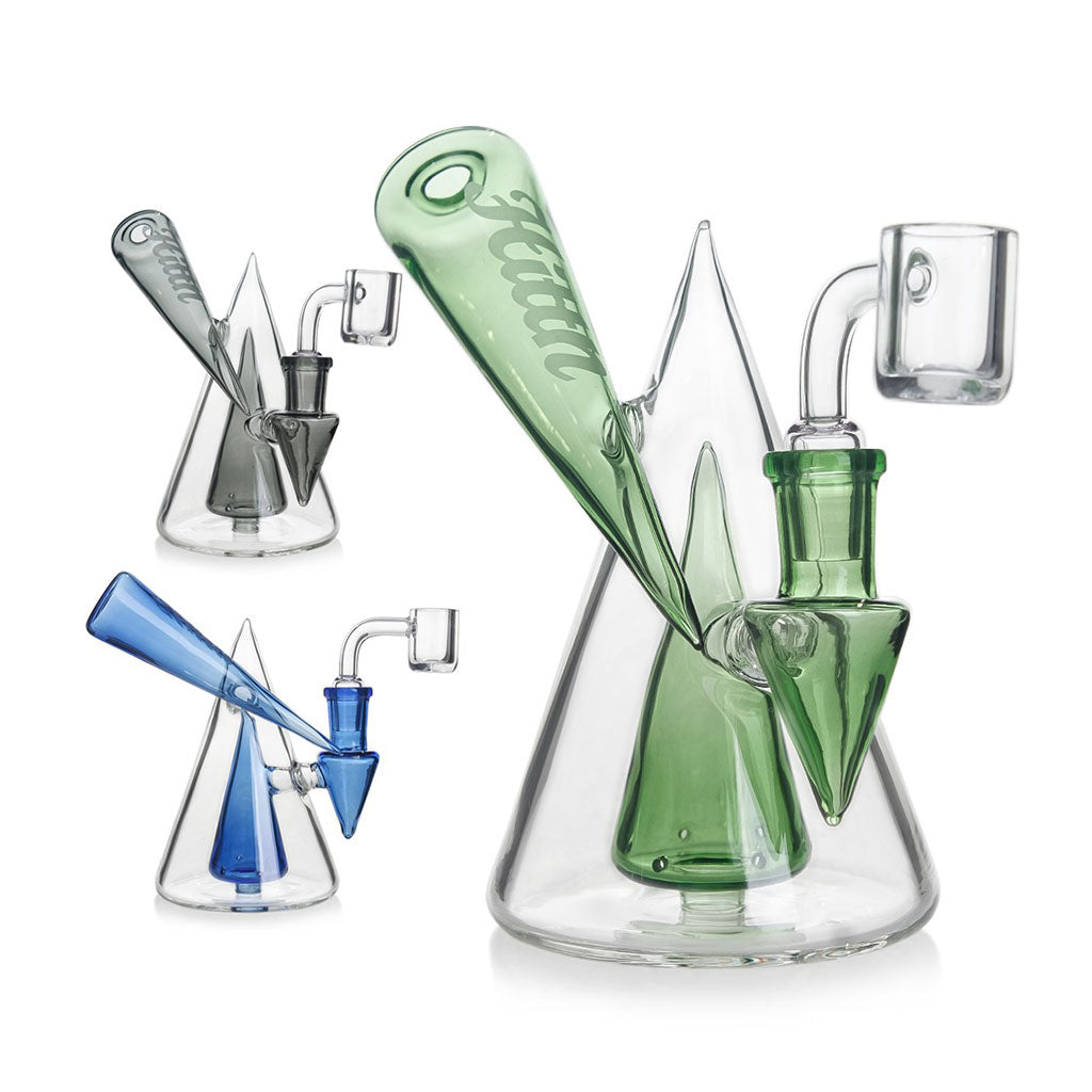 Hittn Pyramid Body Perc Dab Rig in blue glass for sale online at Honeybee Herb