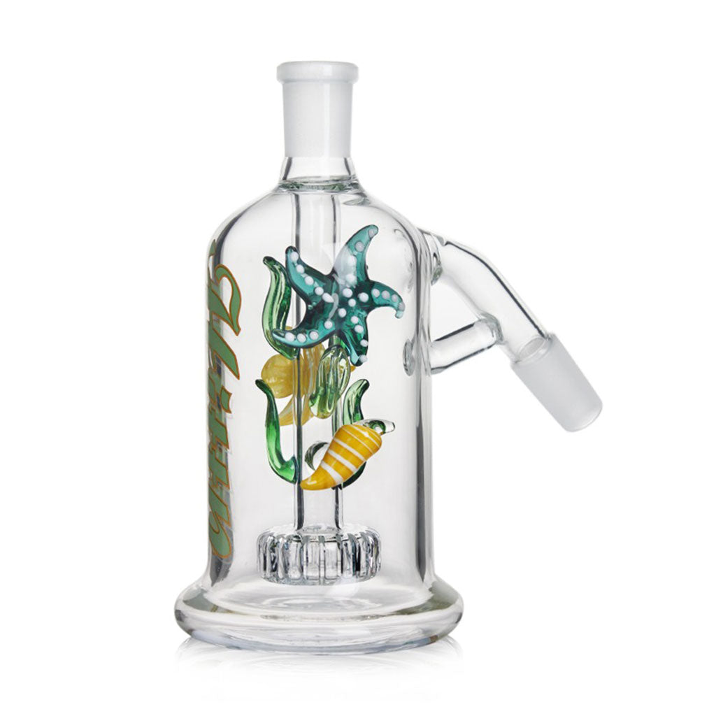 Green Hittn Sea Creatures Showerhead Perc Ash Catcher with marine life glasswork for water pipes