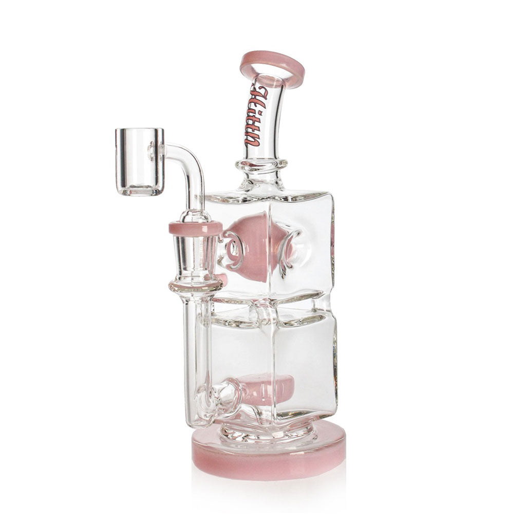 Shop Hittn Showerhead Perc Dab Rig with Double Cube Chamber in pink at Honeybee Herb. In stock—order now.