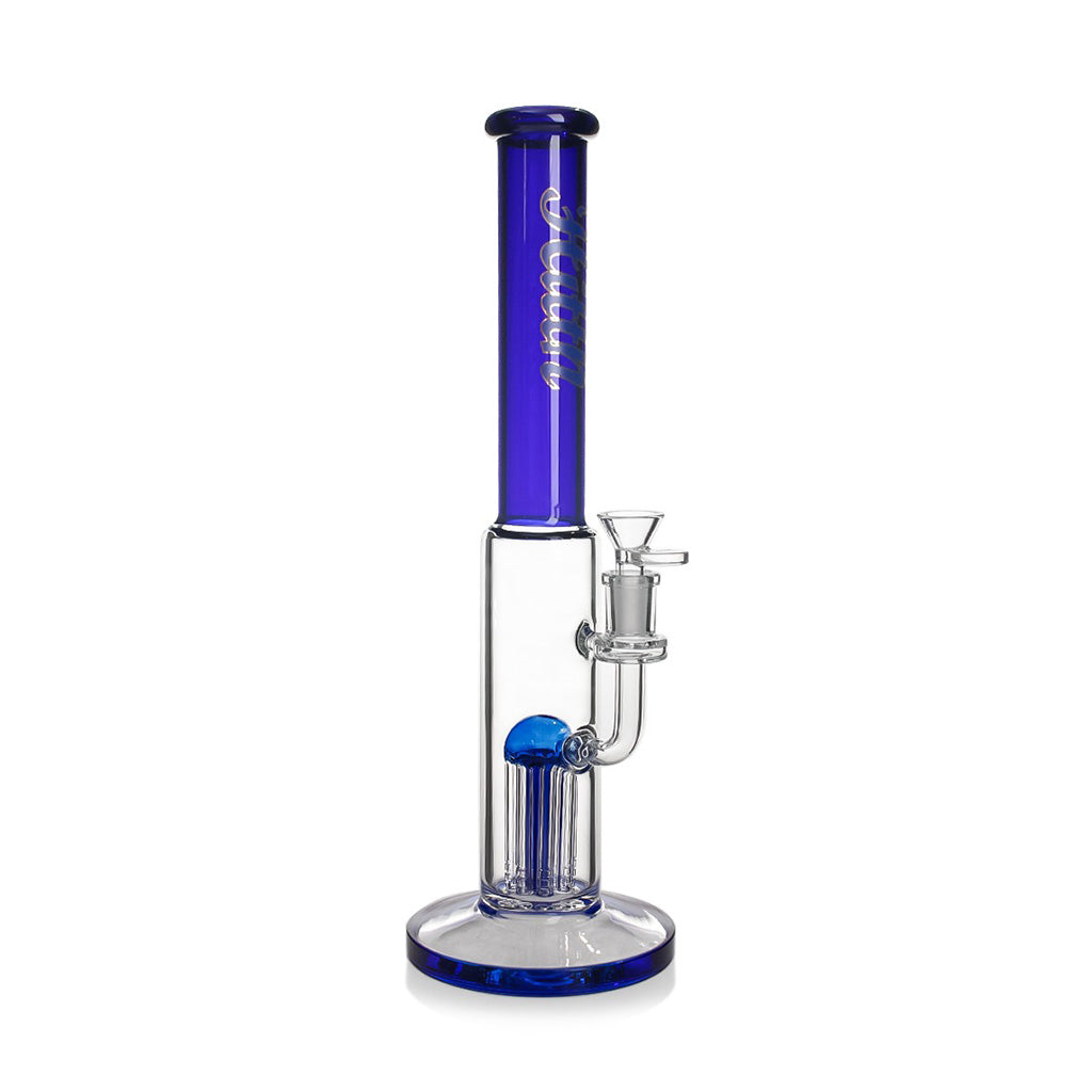 Blue Hittn stemless 8-arm tree perc straight tube bong—full product image. Shop now at Honeybee Herb.
