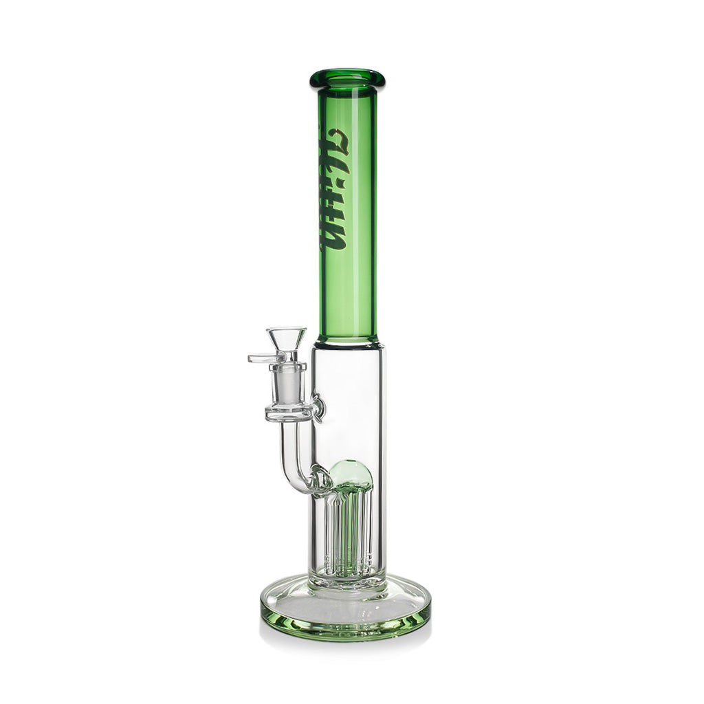 Green Hittn stemless 8-arm tree perc straight tube bong—front view for sale. Order online from Honeybee Herb.