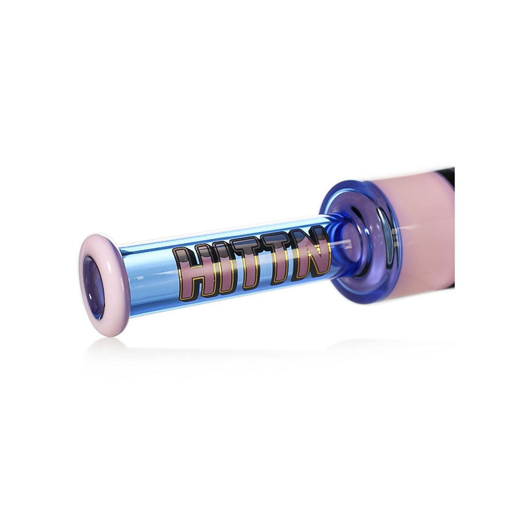 Close-up mouthpiece of pink Hittn Straight Tube Bong—buy now at Honeybee Herb. 