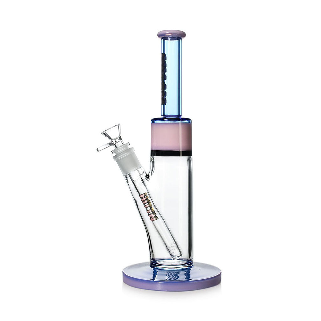 Pink Hittn Straight Tube Bong, diffused downstem, side view—buy today with fast shipping.