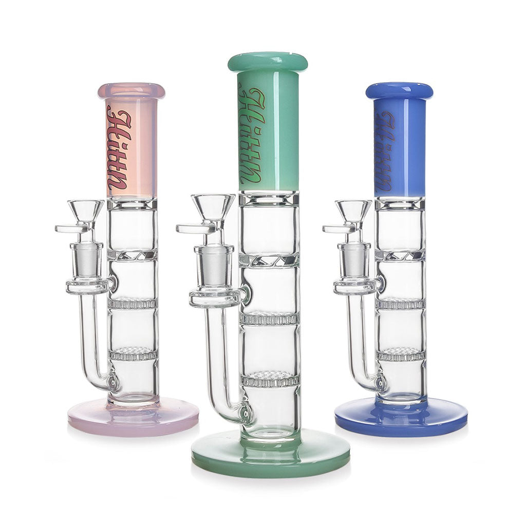Order the Hittn double honeycomb turbine perc straight tube bong in green; group image shows color options.