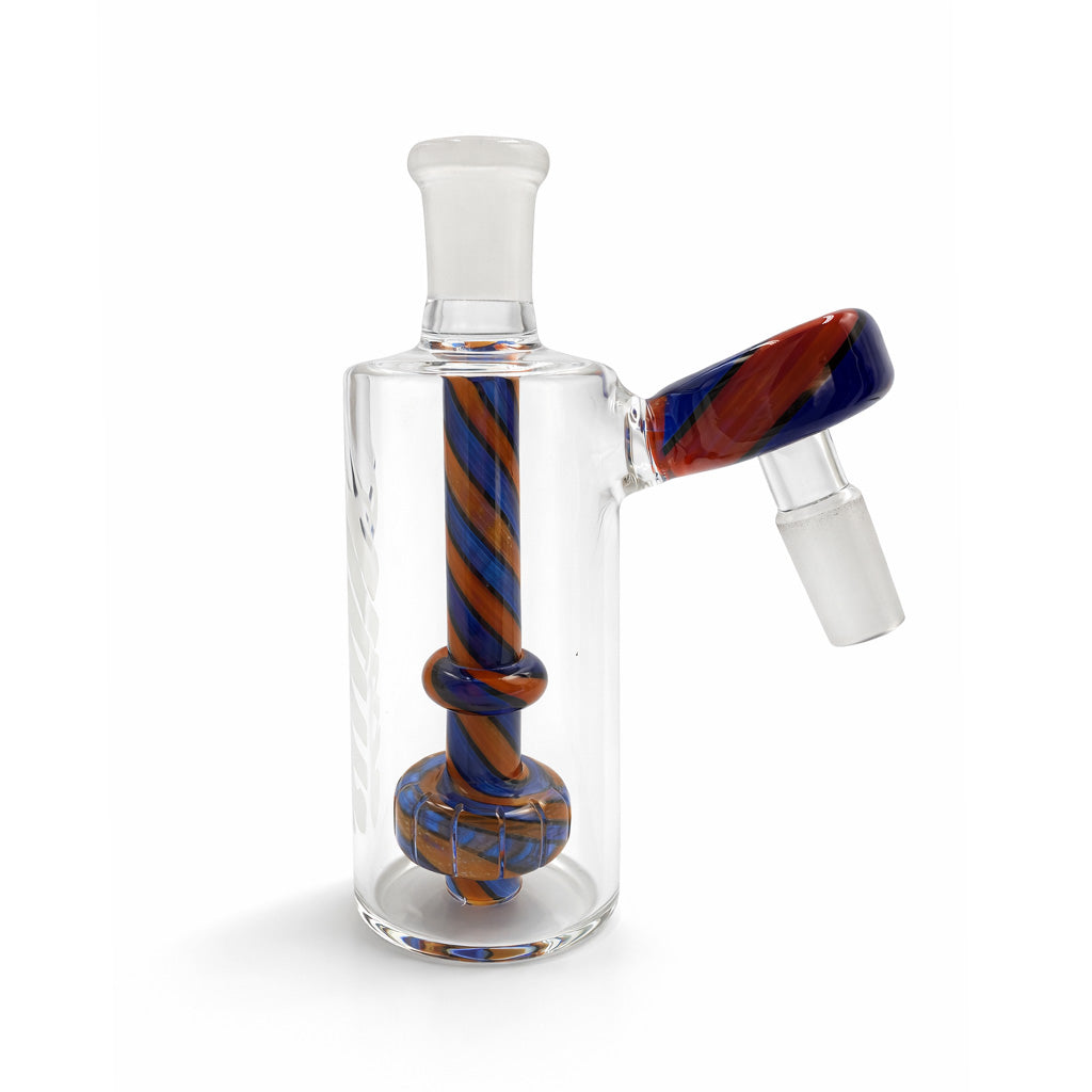 Front view of blue Hittn twist perc glass ash catcher bong accessory 