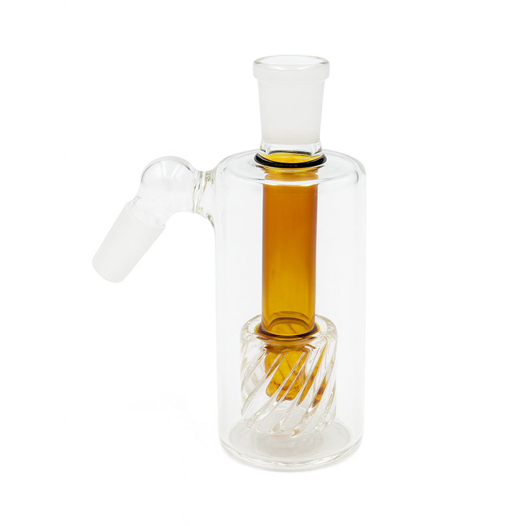 Buy Hittn yellow gridded 45 Degree drum perc ash catcher online – high-performance glass add-on for bongs, designed for smoother, filtered smoking