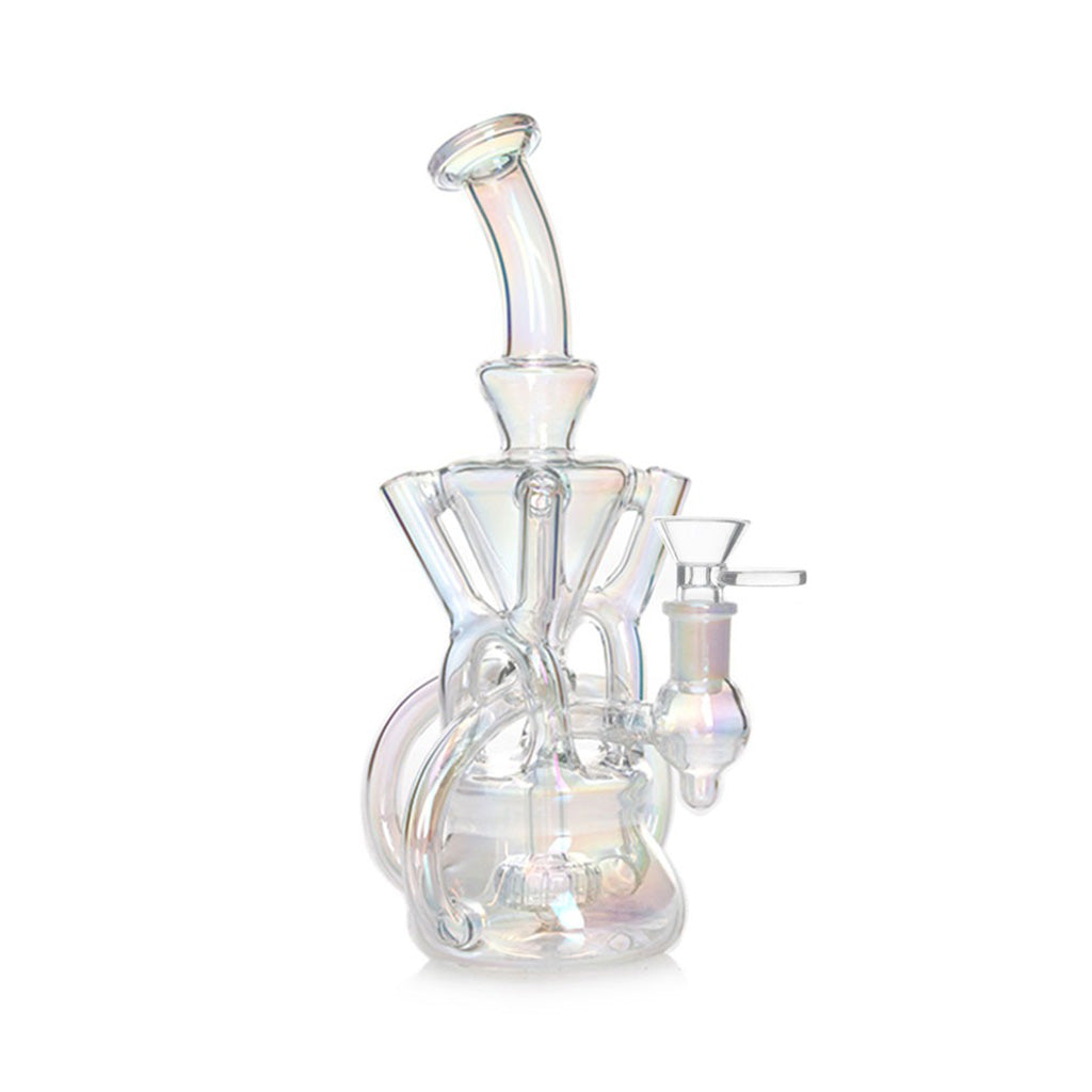 Order Rainbow Showerhead Dab Rig – Angled View of Holographic Recycler 