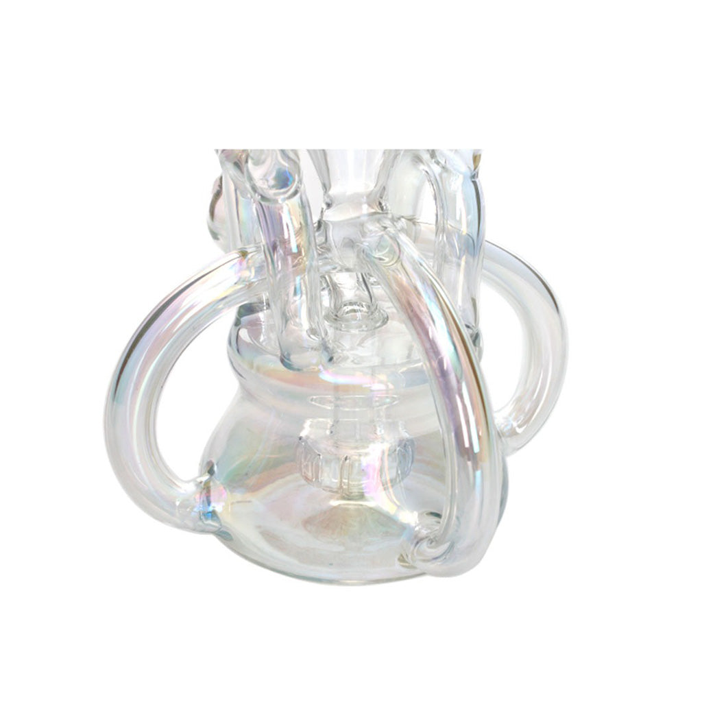 Closeup of Base – Rainbow Showerhead Perc Recycler Rig for Sale at Honeybee Herb