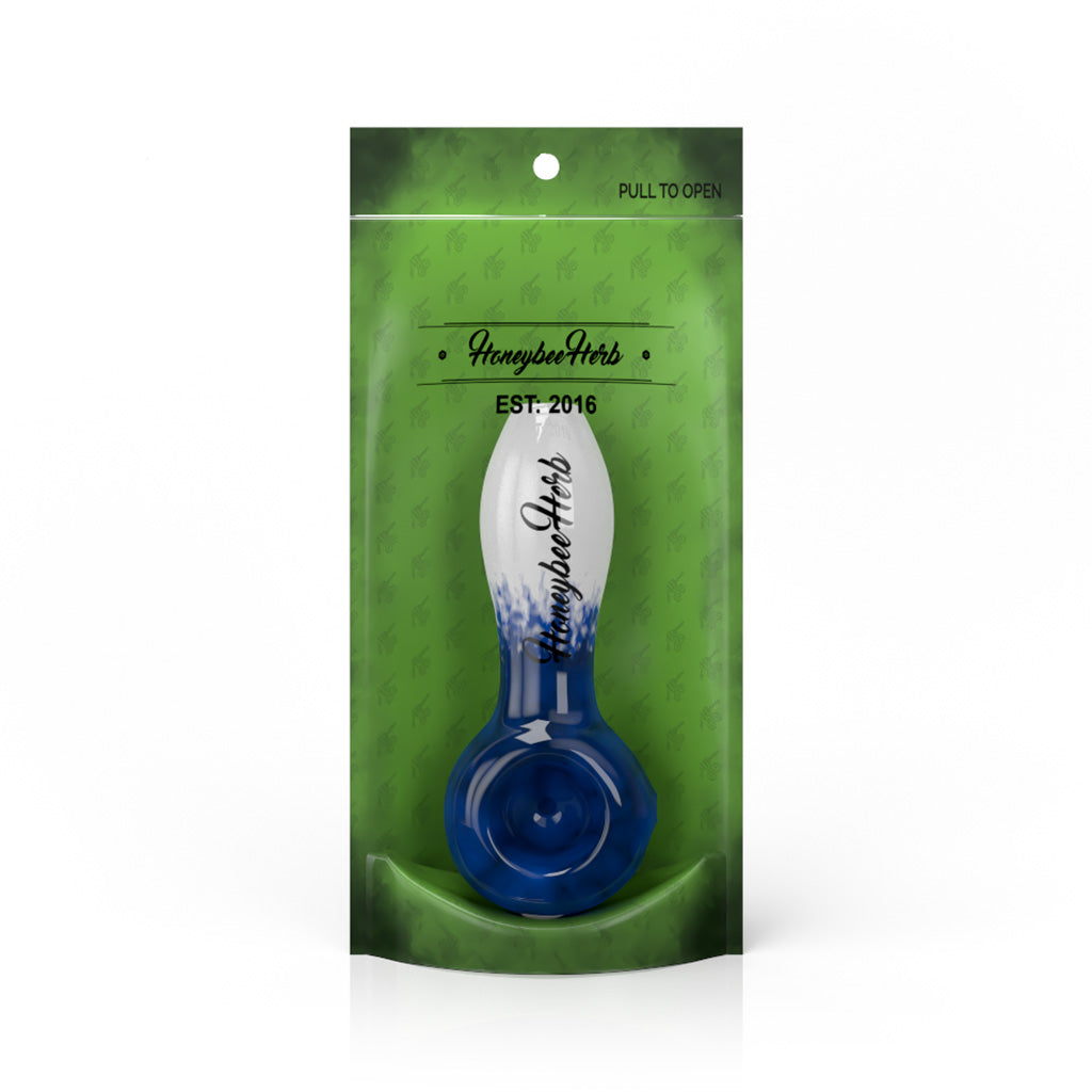 Honeybee Herb 4-Inch Ocean/White Two-Tone Frit Spoon Pipe Packaging