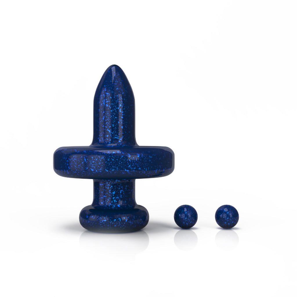 Honeybee Herb's 3 Pack Of Blue Crushed Glass Galaxy Top Control Tower Airflow Carb Cap & 2 Terp Pearls Clear Product View