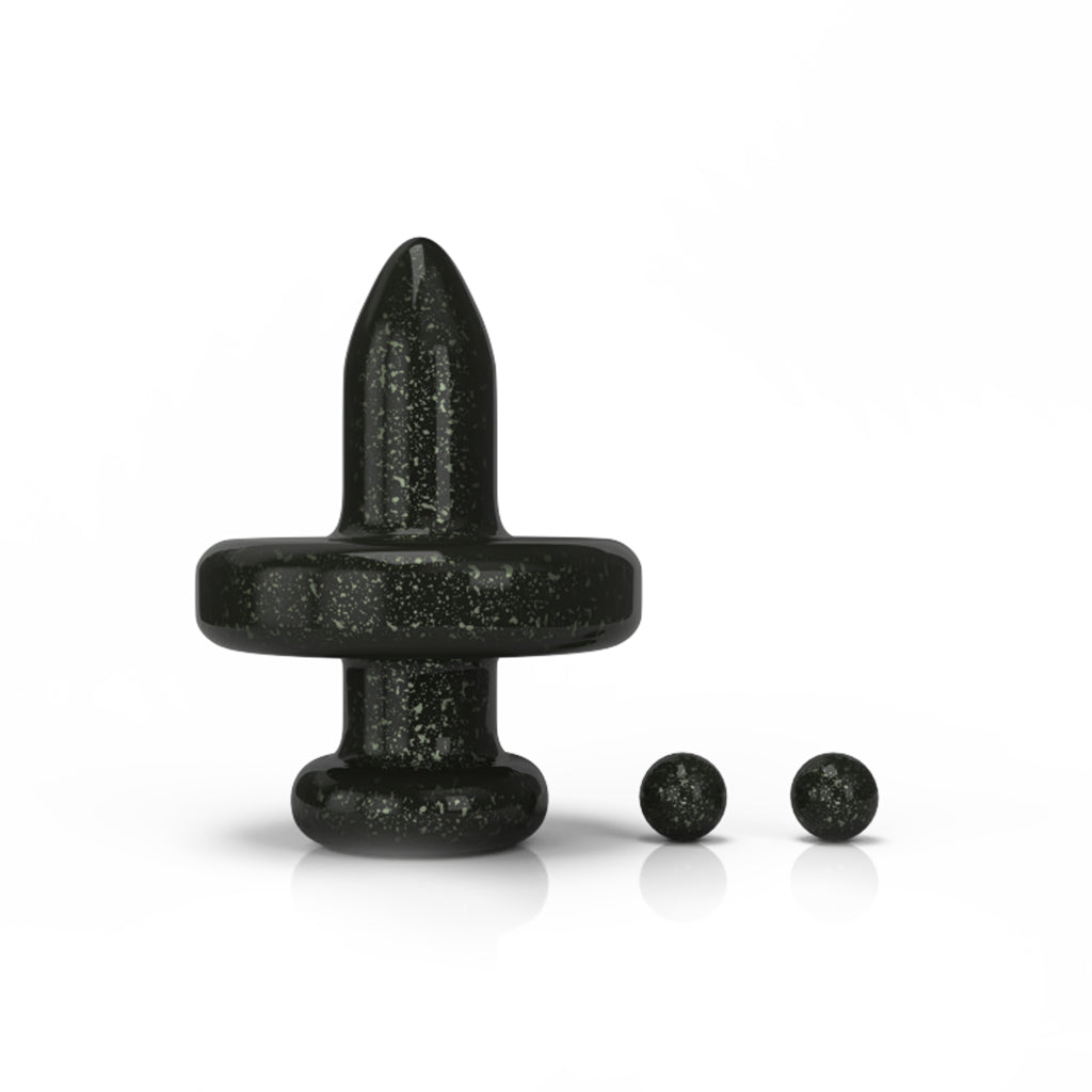 Honeybee Herb 3 Pack Of Green Glass Galaxy Top Control Tower Airflow Carb Cap & 2 Terp Pearls Product View