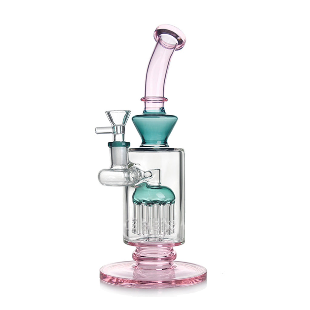 Honeybee Herb Green Tree Perc Bent Neck Pink Bong