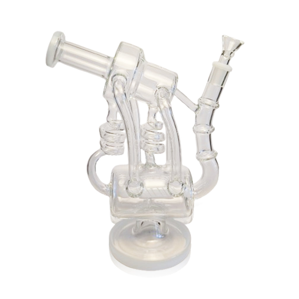 Honeybee Herb Inline Perc Barrel Gangster Recycler White Glass Bong