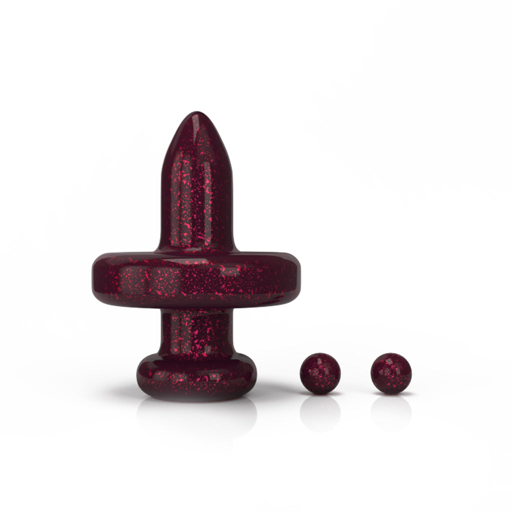 Honeybee Herb 3 Pack Of Red Crushed Glass Galaxy Top Control Tower Airflow Carb Cap & 2 Terp Pearls Clear Product