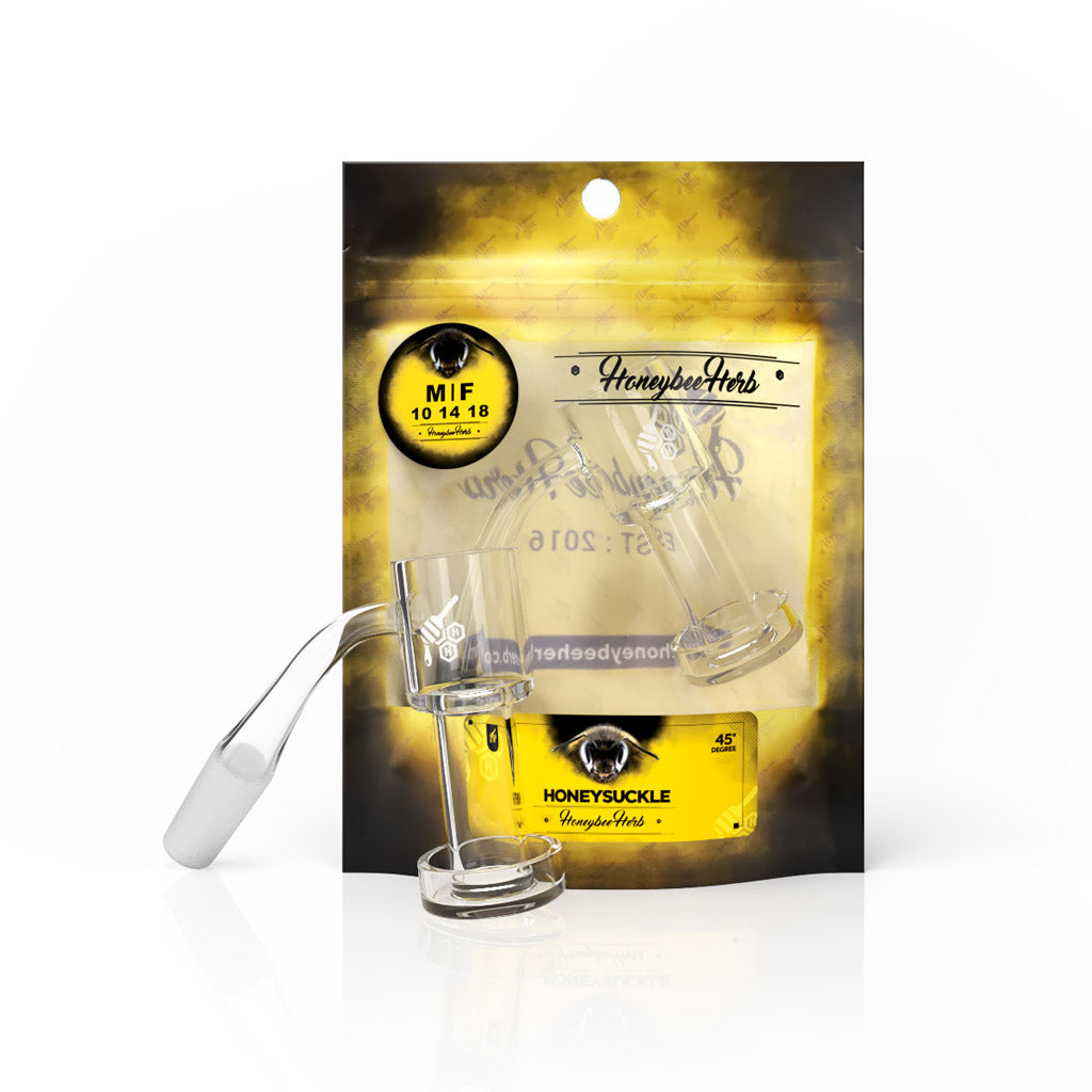 Honeysuckle Quartz Banger 45° Degree Yellow Line with 10mm 14mm 18mm Male & Female Joints for waterpipes | Honeybee Herb
