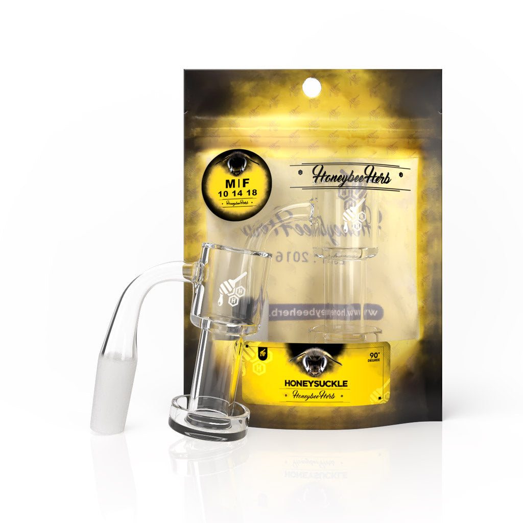Honeysuckle Quartz Banger 90 Degree Yellow Line with 10mm 14mm 18mm Male & Female Joints for Dab Rigs Bongs | Honeybee Herb