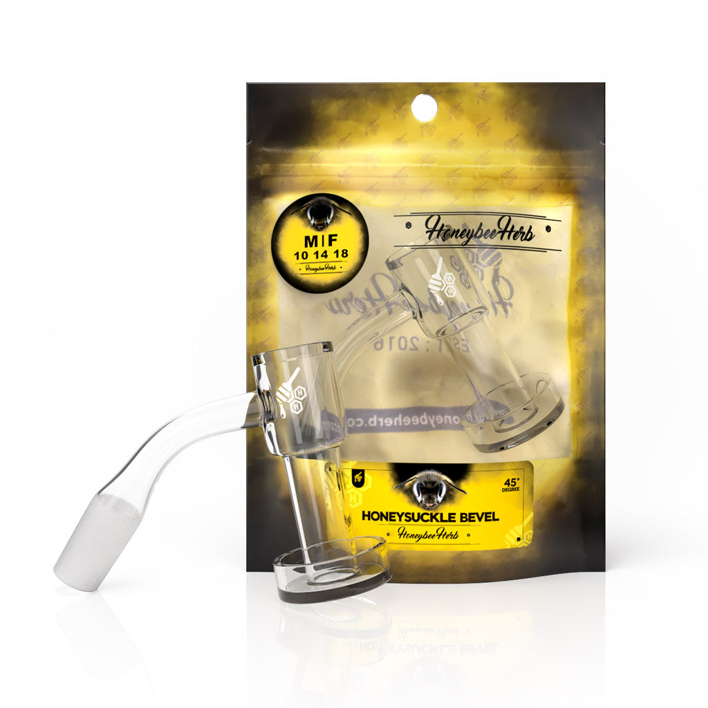 Honeysuckle Bevel Quartz Banger 45° Degree Yellow Line with 10mm 14mm 18mm Male & Female Joints for waterpipes | Honeybee Herb