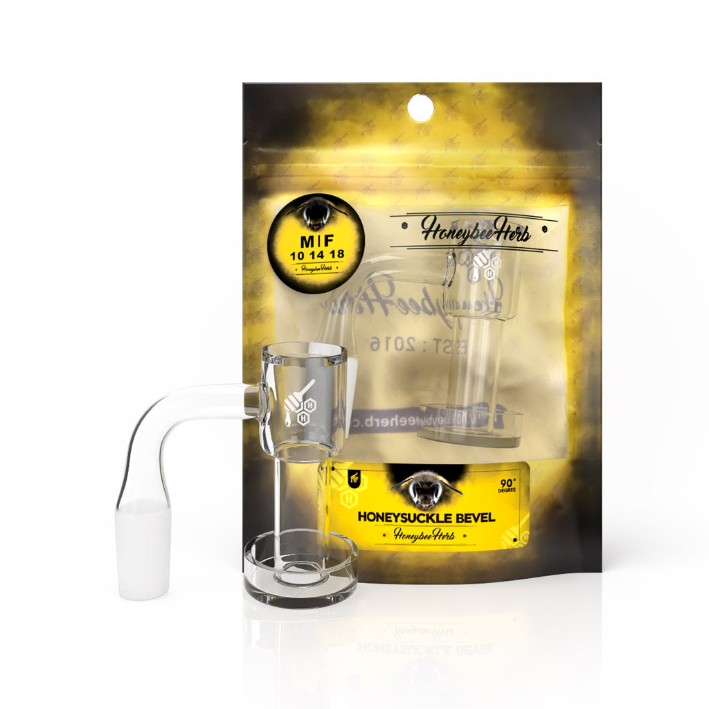 Honeysuckle Bevel Quartz Banger 90 Degree Yellow Line with 10mm 14mm 18mm Male & Female Joints for Bongs | Honeybee Herb