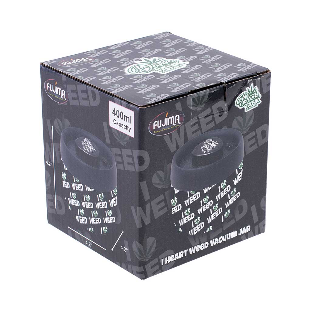  I Heart Weed Ultra Dank Tank Vacuum Jar packaging, 400ml capacity odor-locking storage, secure checkout at Honeybee Herb.