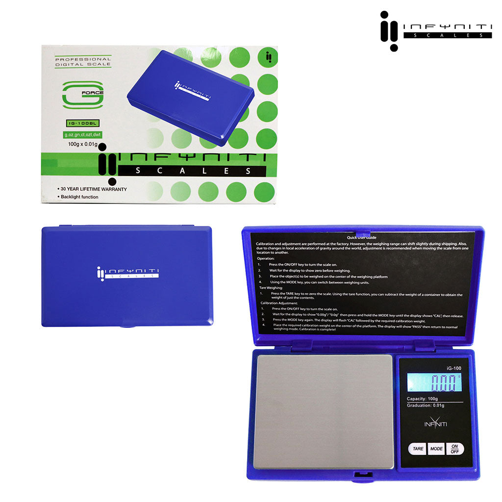Infyniti Blue G-Force Digital Pocket Scale, 100g x 0.01g Now Available at Honeybee Herb