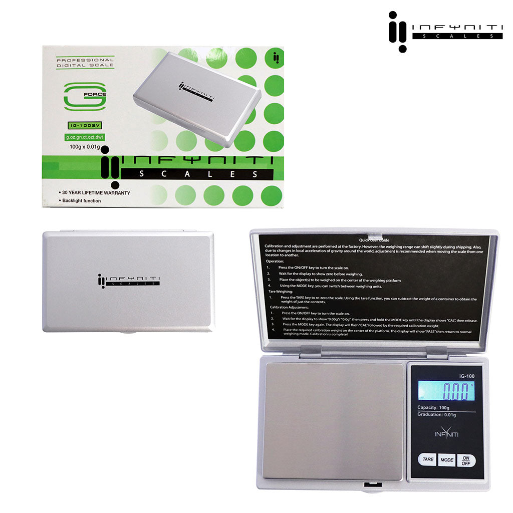 Infyniti Silver G-Force Digital Pocket Scale, 100g x 0.01g Now Available at Honeybee Herb
