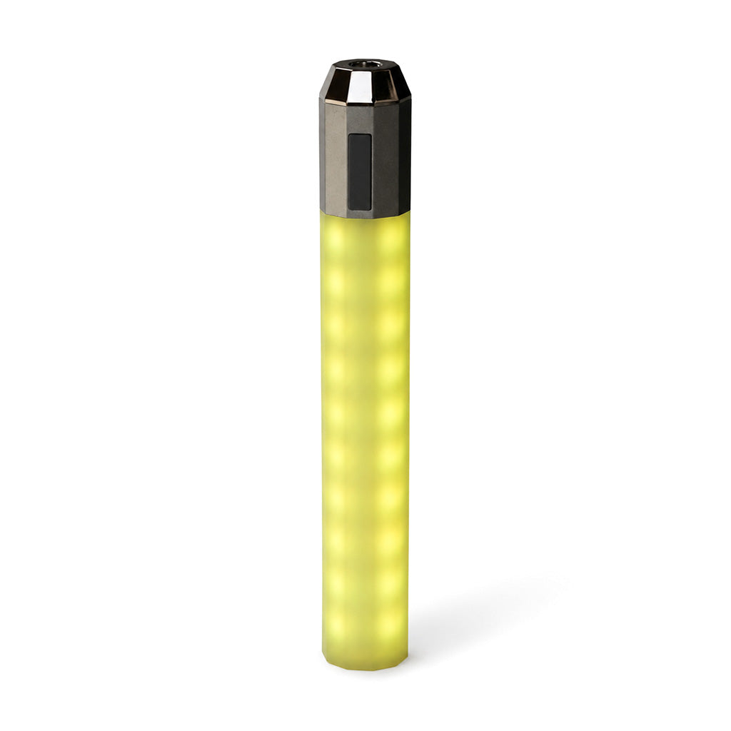 Litsaber OG interactive LED battery showing port access with lights illuminated for functionality.