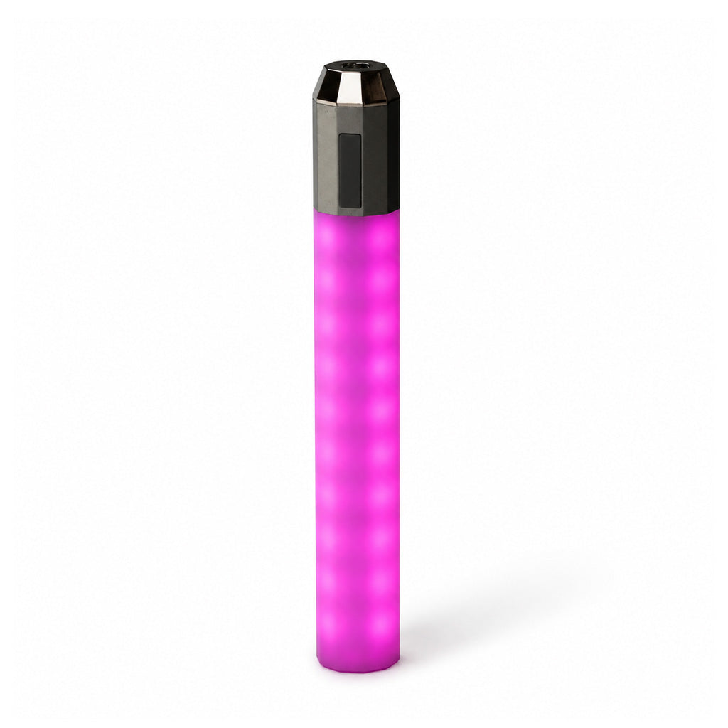 Litsaber OG silver interactive LED battery positioned against a dark background emphasizing its shine.