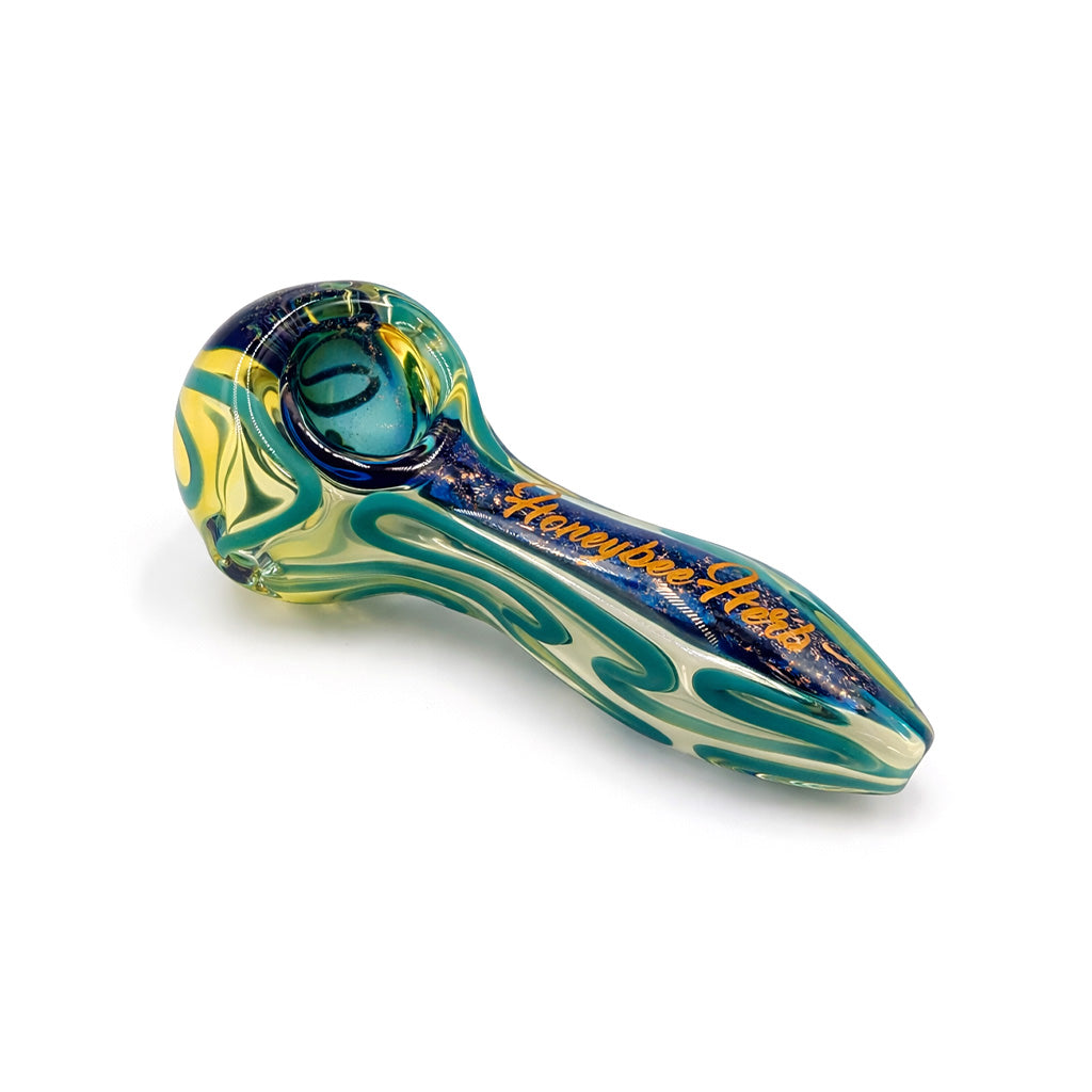 Teal inside out dichro glass spoon pipe with deep bowl and shine