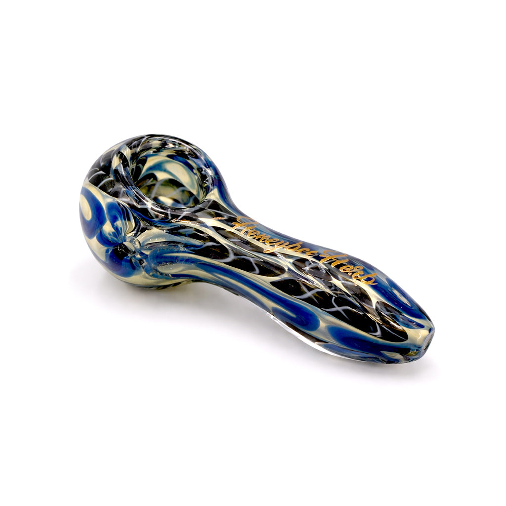 Black and blue inside out latticino spoon pipe for smooth pulls