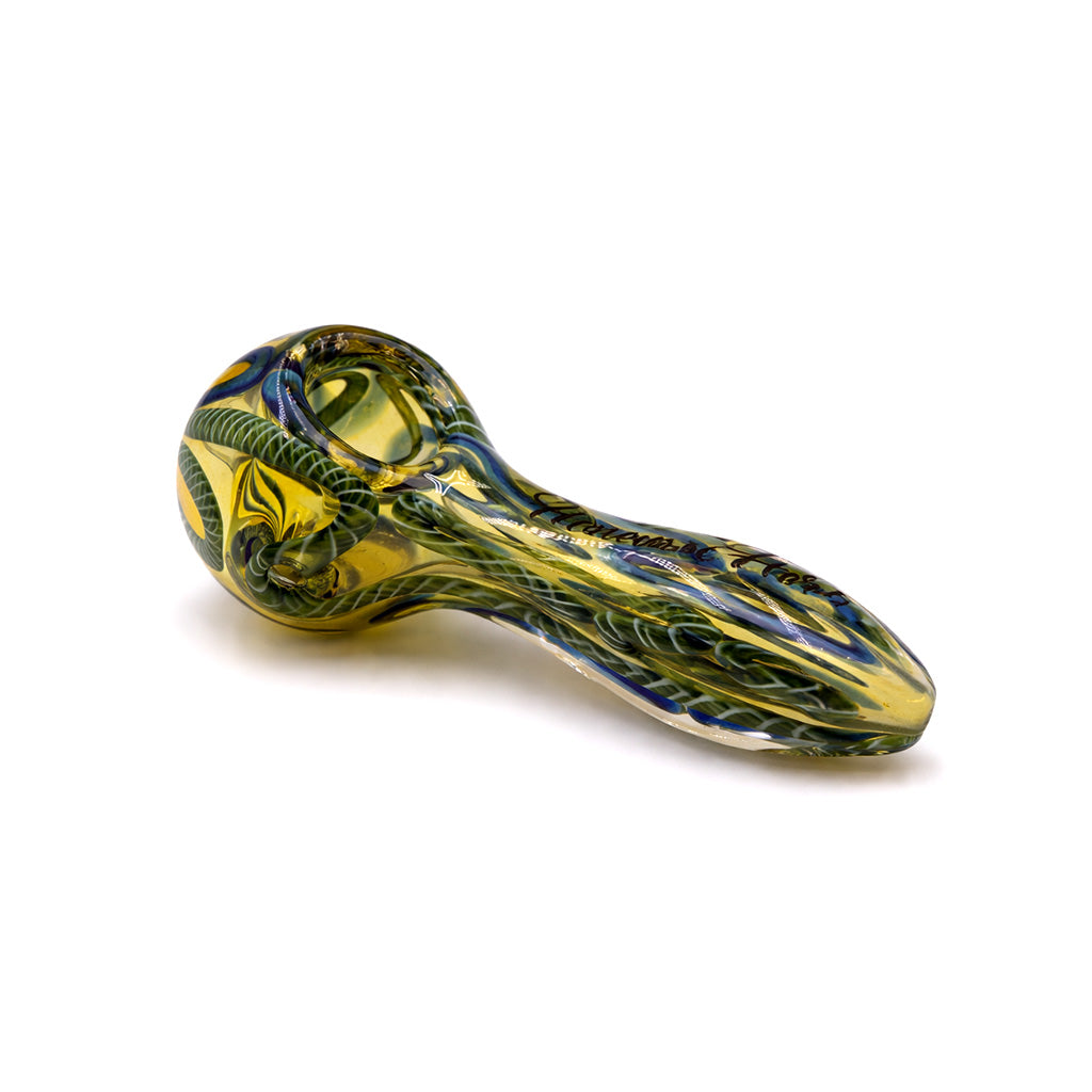 Green inside out latticino glass spoon hand pipe ready to ship