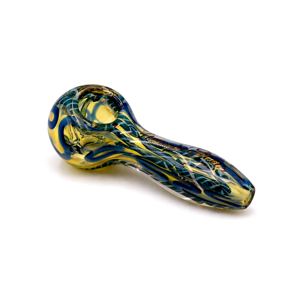 Ocean blue inside out latticino glass spoon pipe in stock
