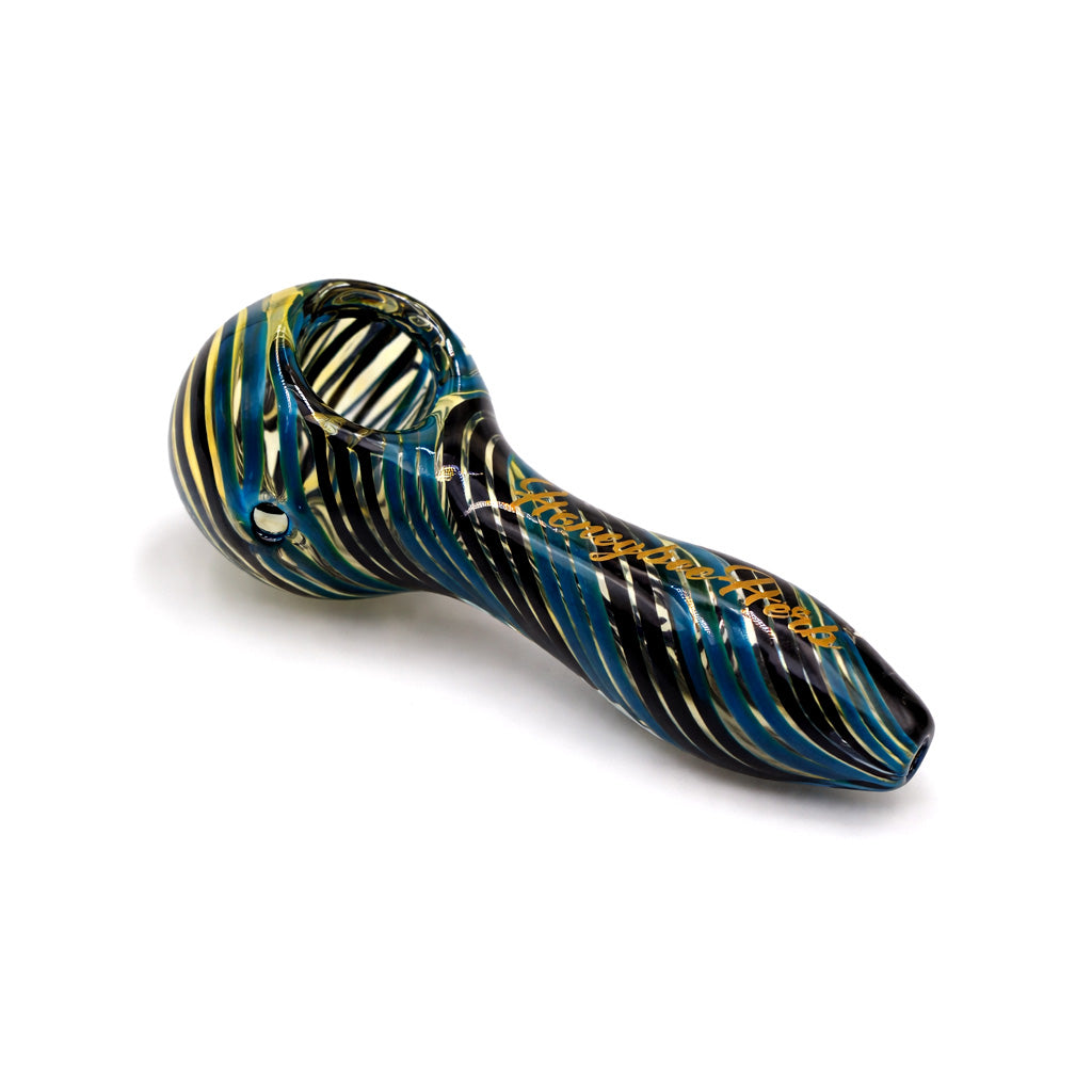 Blue inside out linework swirl glass spoon hand pipe ready to ship
