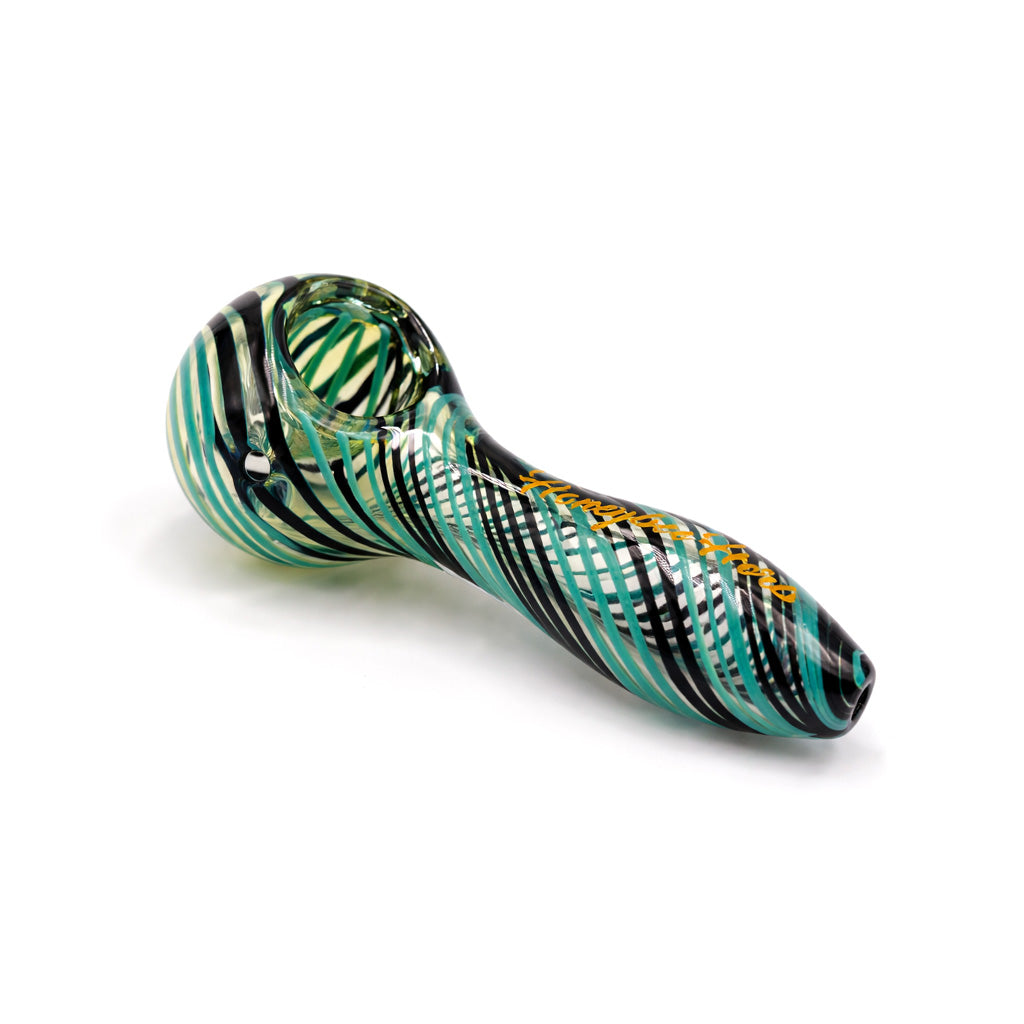 Teal inside out linework swirl glass spoon hand pipe for sale