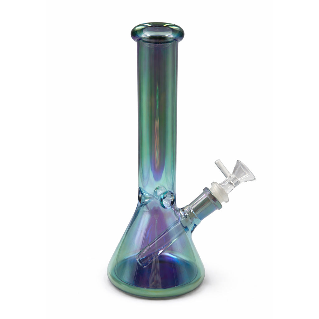 Green iridescent color shift beaker bong with stable beaker base