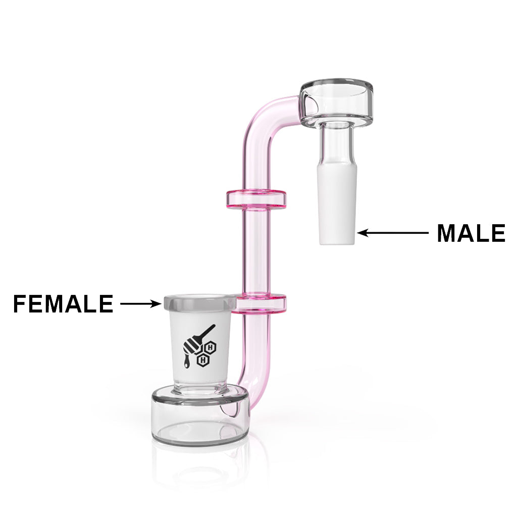 Pink Glass J Shape Male To Female Frosted Joint Drop Down Adapter Infographic