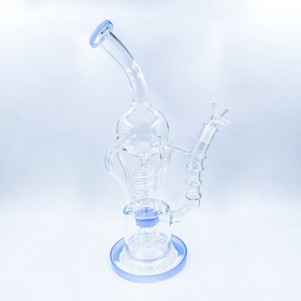 Honeybee Herb Jade-Blue Coil And Sprinkler Tree Dual Perc Recycler Glass Rig