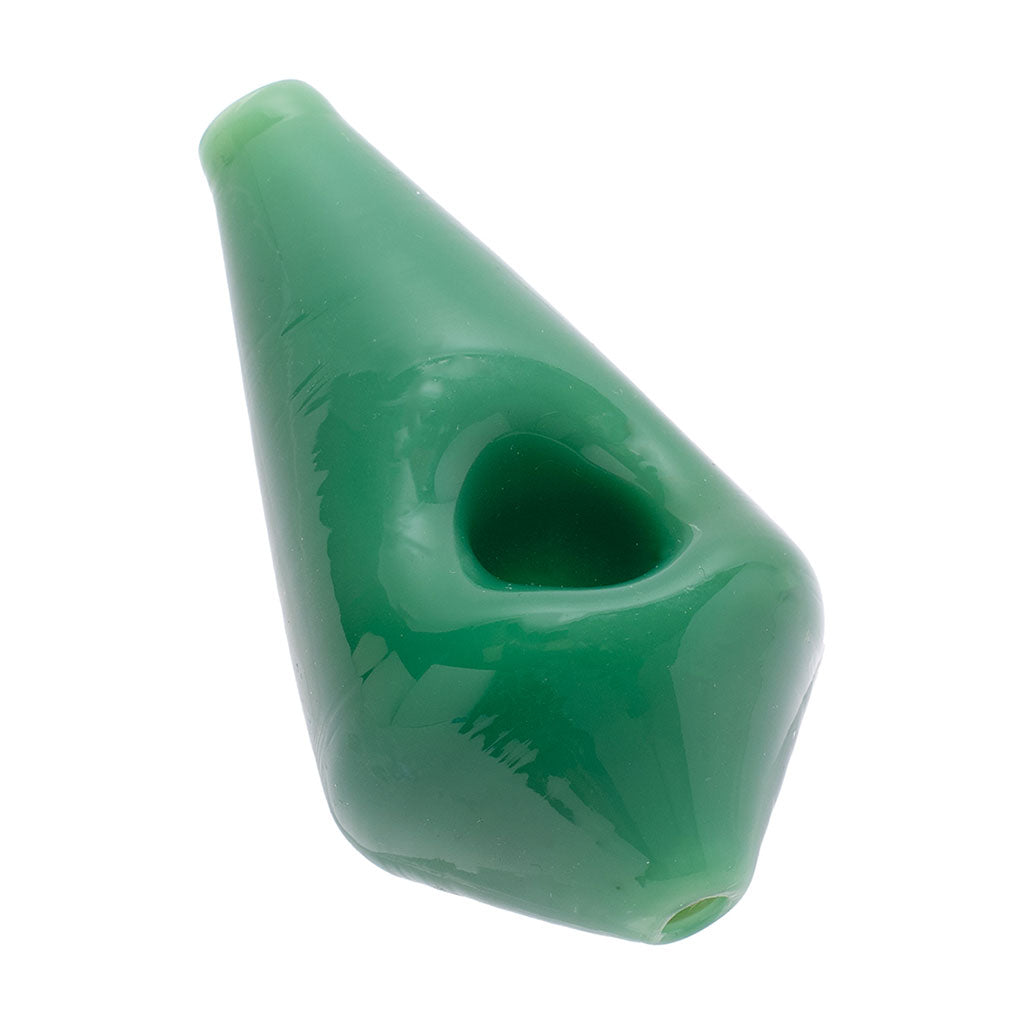 Jade green diamond-shaped hand pipe in durable glass—order online.