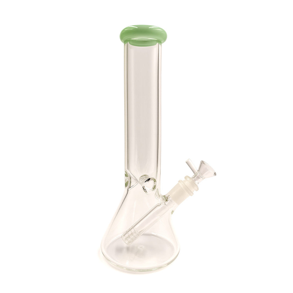 jade green glass beaker bong with diffused downstem and ice catcher, smooth rips guaranteed Honeybee Herb