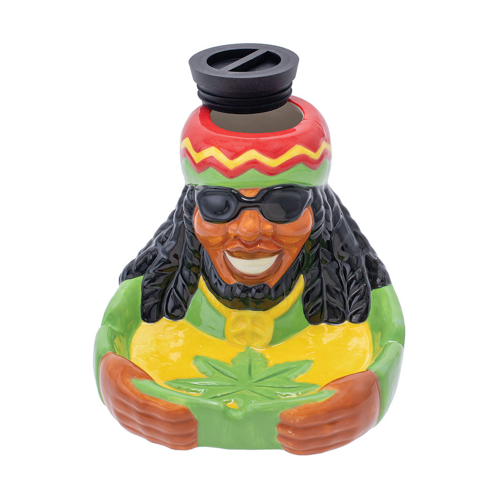 jamaican rasta ceramic stash tray with removable screw lid, herb storage dish, buy online at honeybee herb 