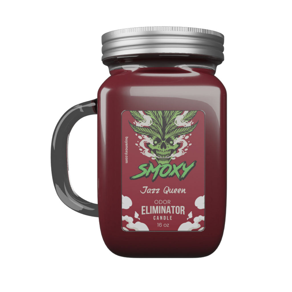 Jazz Queen soy blend 8oz candle that eliminates smoke and room odors.