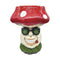 Jumbo mushroom ashtray 14 inch with red spotted cap and smiling face wearing leaf sunglasses.