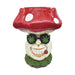 Jumbo mushroom ashtray 14 inch with red spotted cap and smiling face wearing leaf sunglasses.