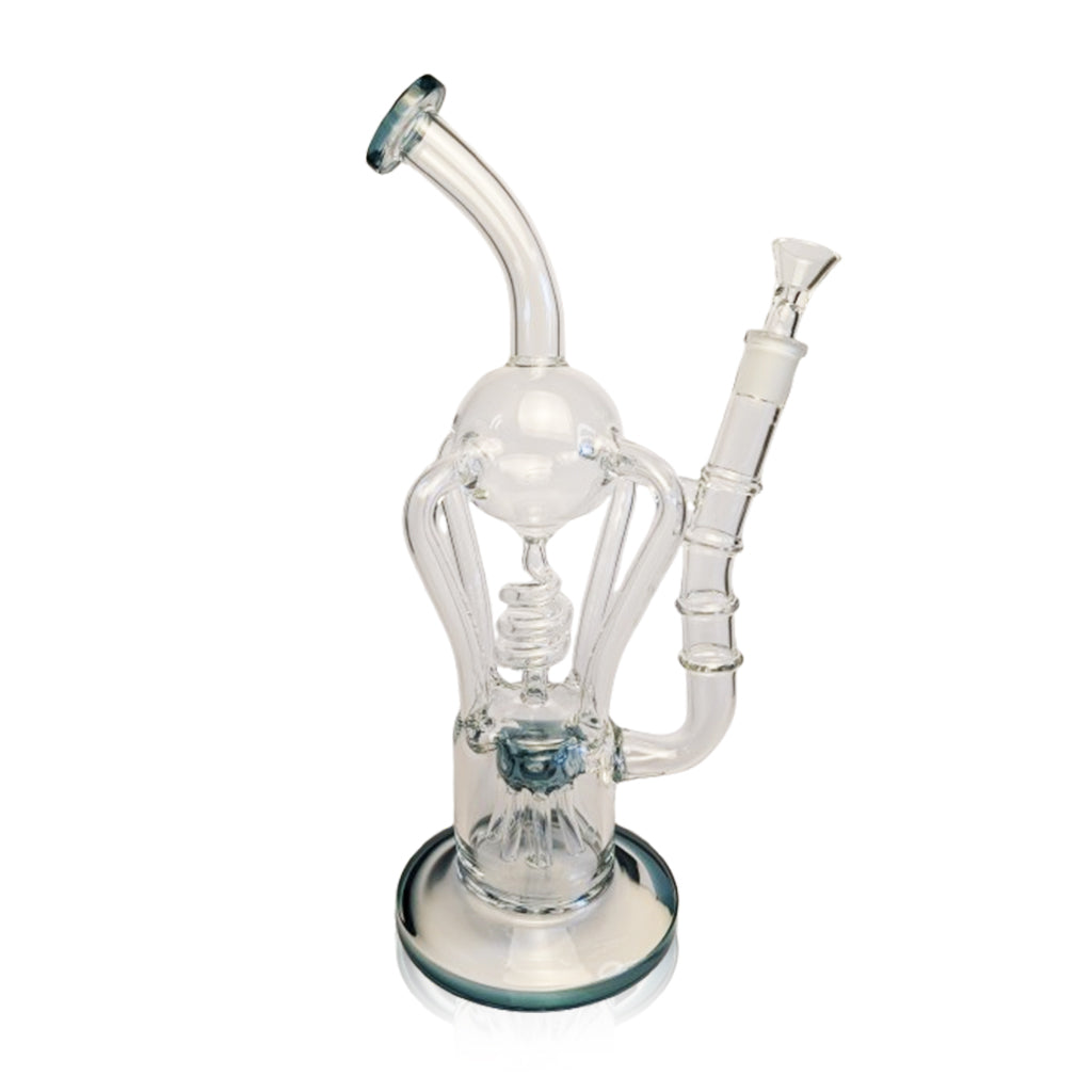 Honeybee Herb Lake-Green Coil And Sprinkler Tree Dual Perc Recycler Glass Rig