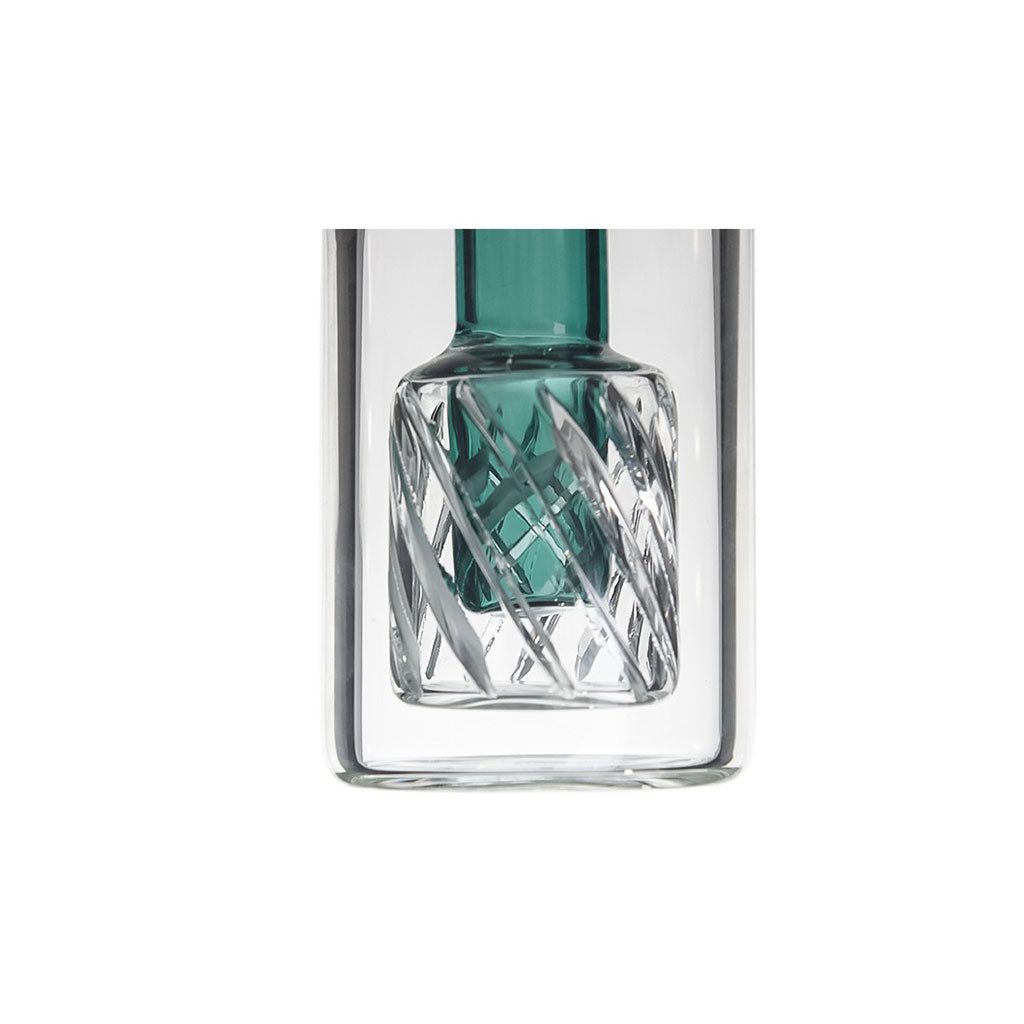 Close-up of lake green drum perc ash catcher showing gridded detail 