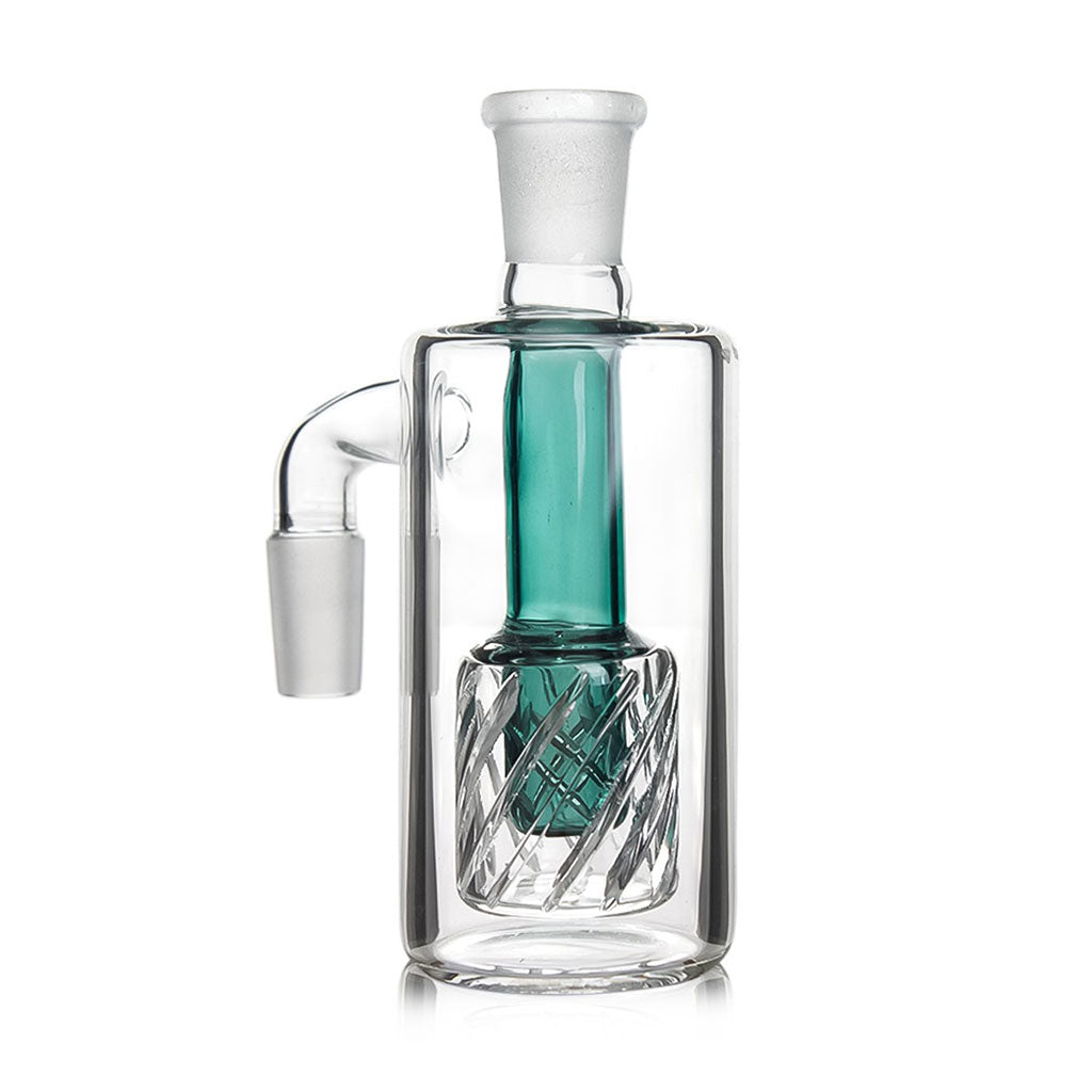  Front view of the Gridded Drum Perc Ash Catcher in lake green color