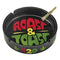 Large Roast and Toast ceramic ashtray with wide tray base, novelty text design, deep ash slots, and glossy ceramic finish