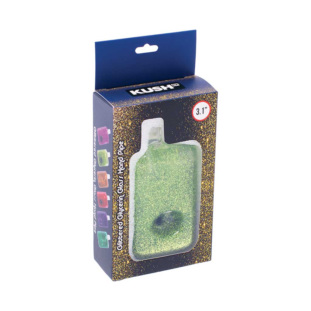 Light green glitter glycerin hand pipe in branded box for sale